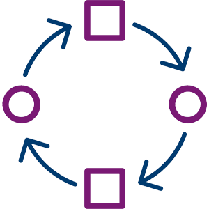 A circle with arrows and squares in it.